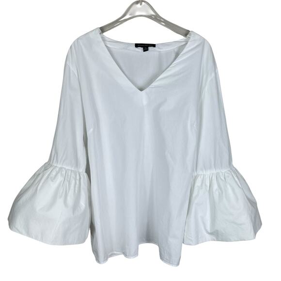 Banana Republic Tops - Banana Republic 100% Cotton Poplin Top Bell Sleeves V-Neck Classic White Size XL